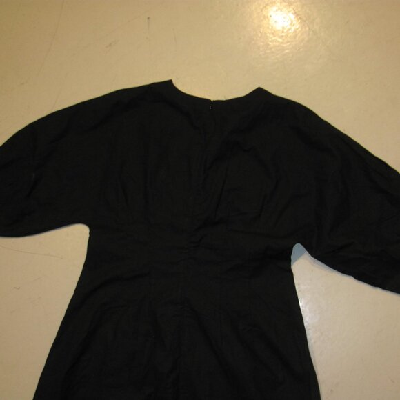 Commense Cotton & Linen Puff Sleeve Midi Shift Dress Black Size XL NWT - Picture 6 of 6